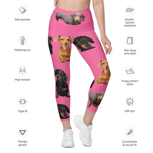 GG - Women's Leggings with pockets - Weiner Dog Pants - H Pink