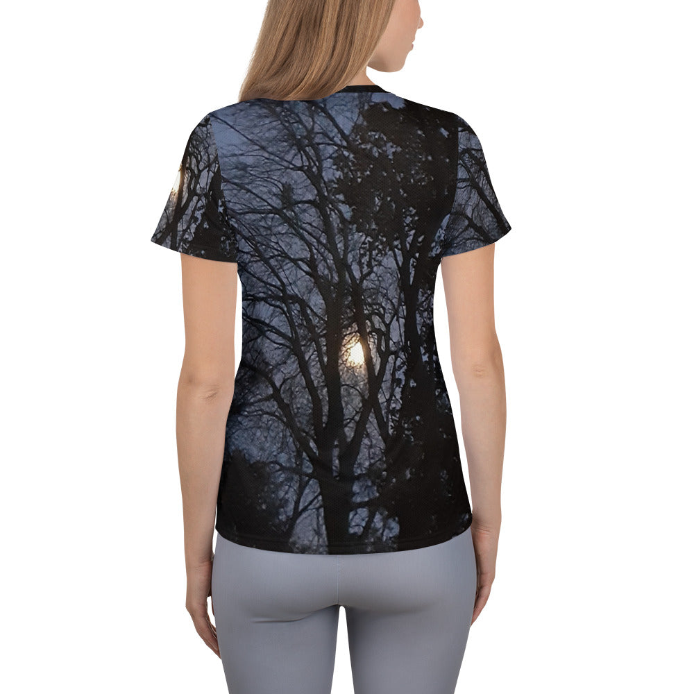 GG - Women's Athletic T-Shirt - Trees & Moon