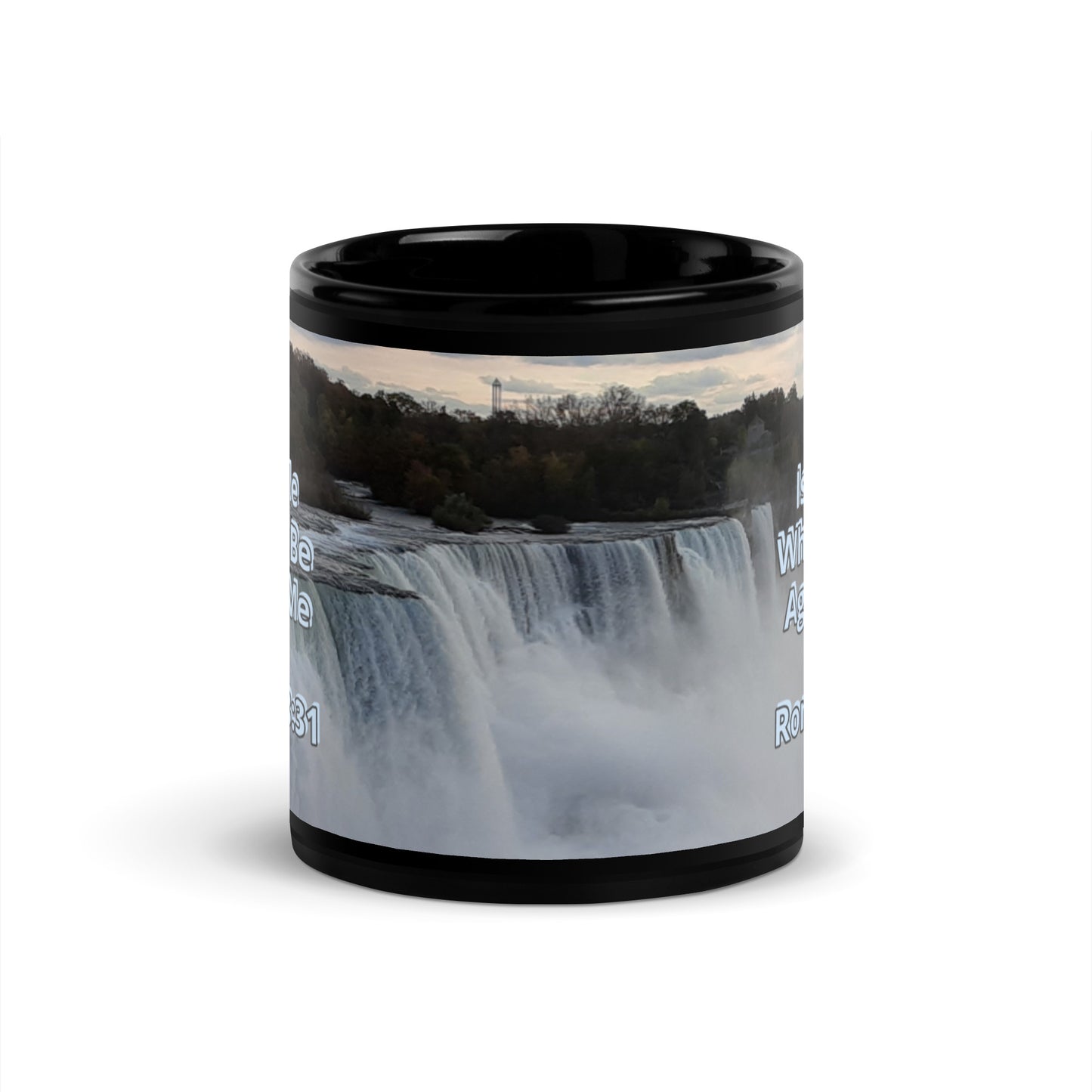 GG - Cup, Black Glossy Mug - N Y Falls - Romans 8:31