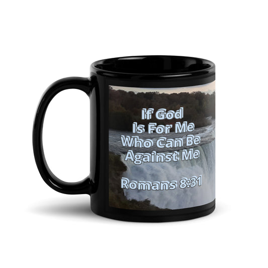 GG - Cup, Black Glossy Mug - N Y Falls - Romans 8:31