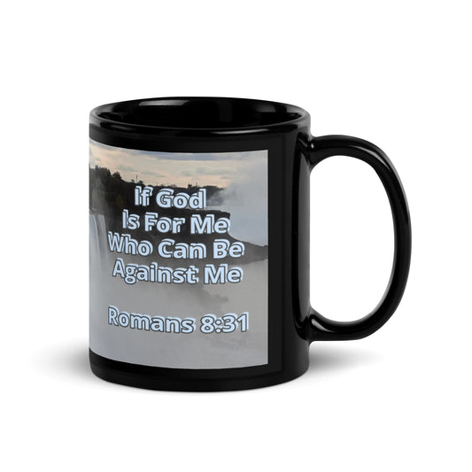 GG - Cup, Black Glossy Mug - N Y Falls - Romans 8:31