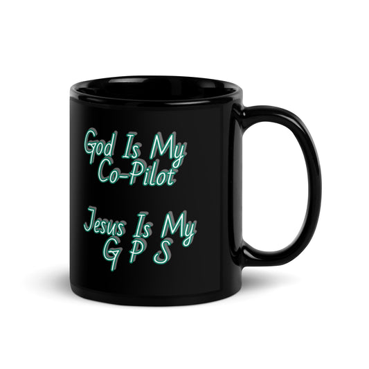 GG - Cup, Black Glossy Mug - God Is My Co-Pilot/Jesus Is MY G P S