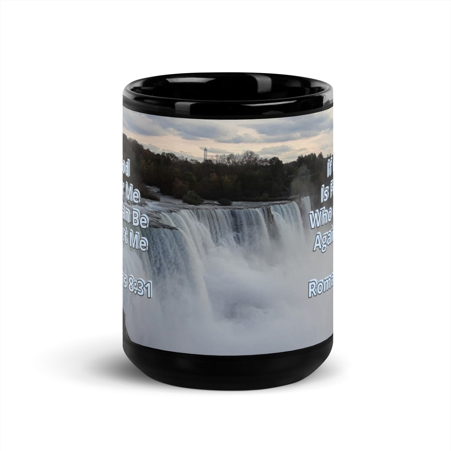 GG - Cup, Black Glossy Mug - N Y Falls - Romans 8:31