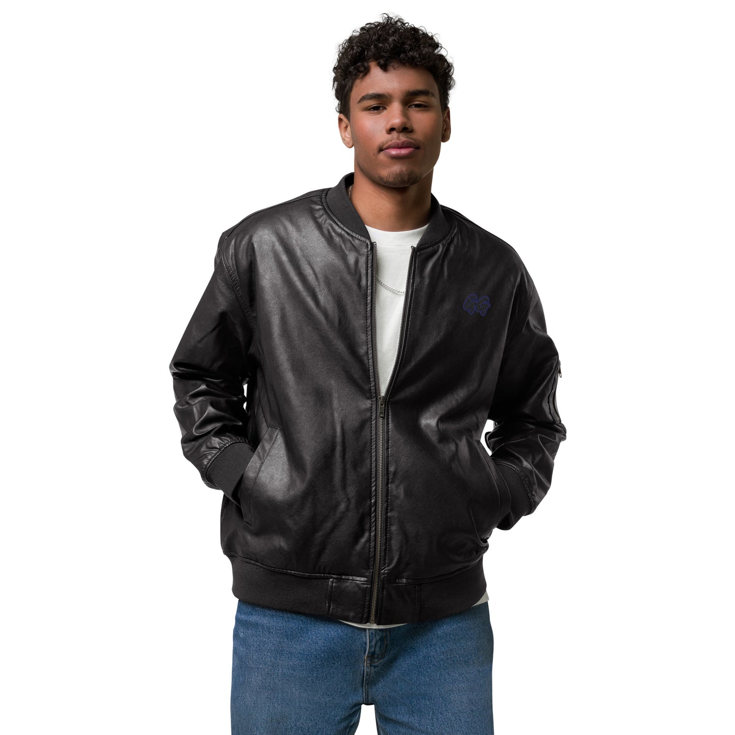 GG - Unisex Faux Leather Bomber Jacket - GG