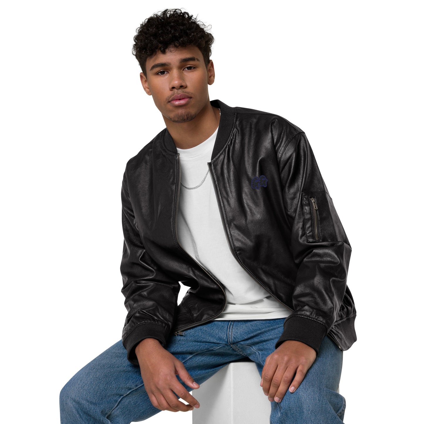 GG - Unisex Faux Leather Bomber Jacket - GG