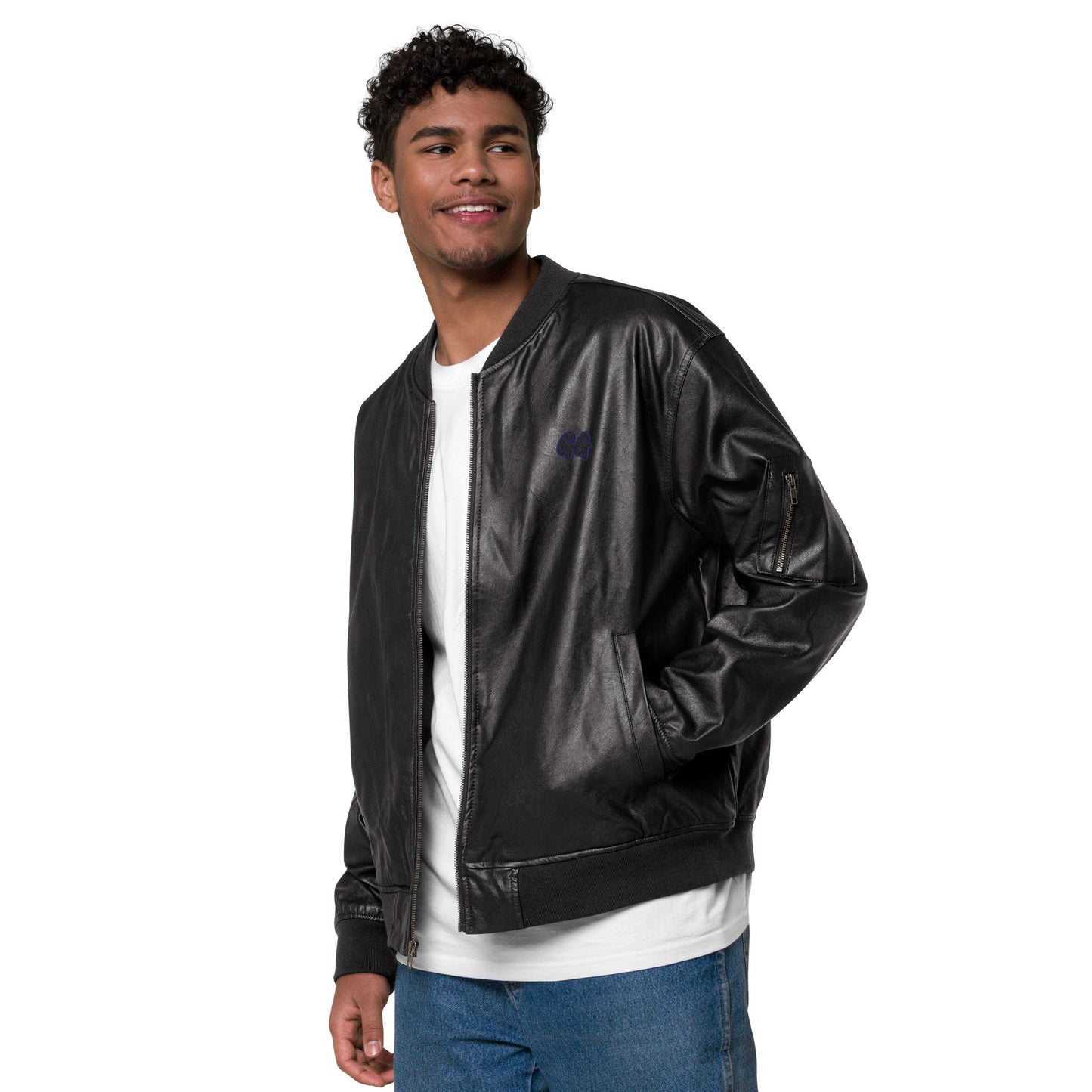 GG - Unisex Faux Leather Bomber Jacket - GG