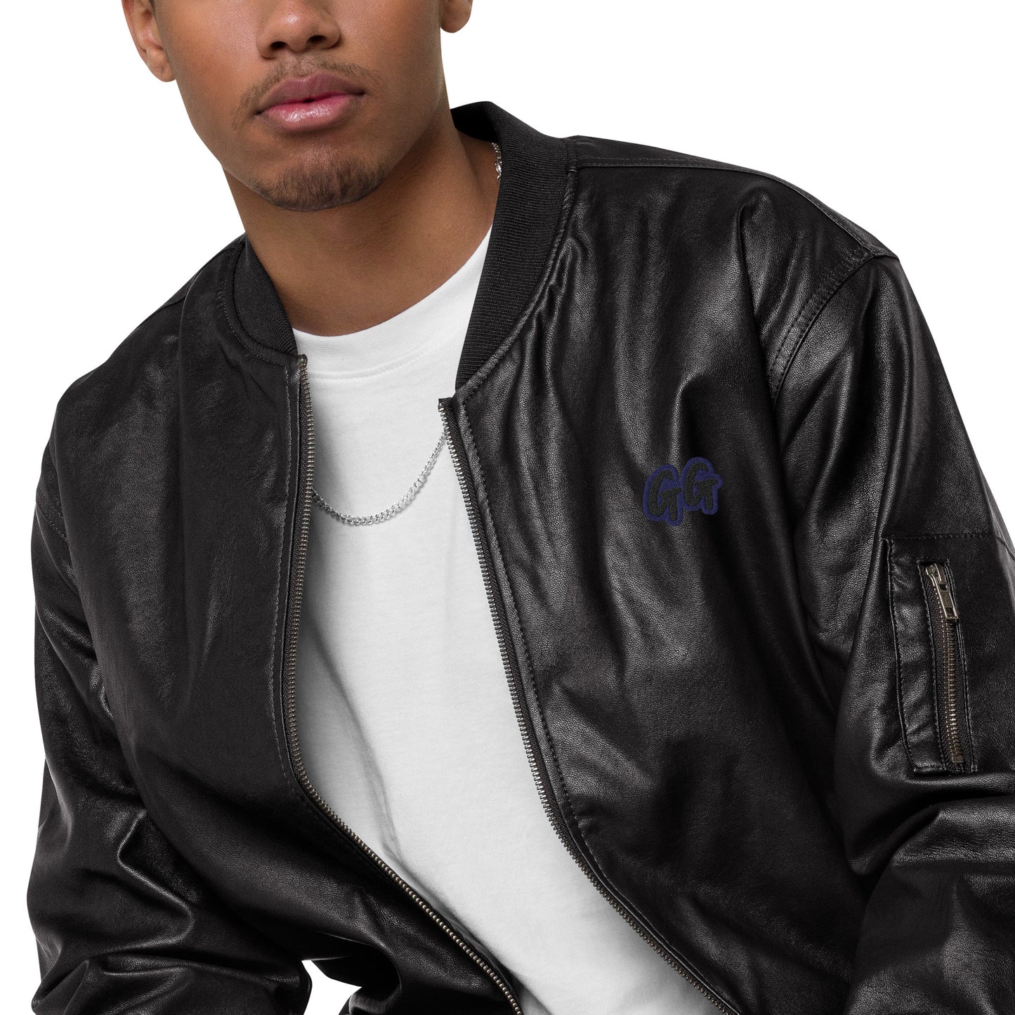 GG - Unisex Faux Leather Bomber Jacket - GG