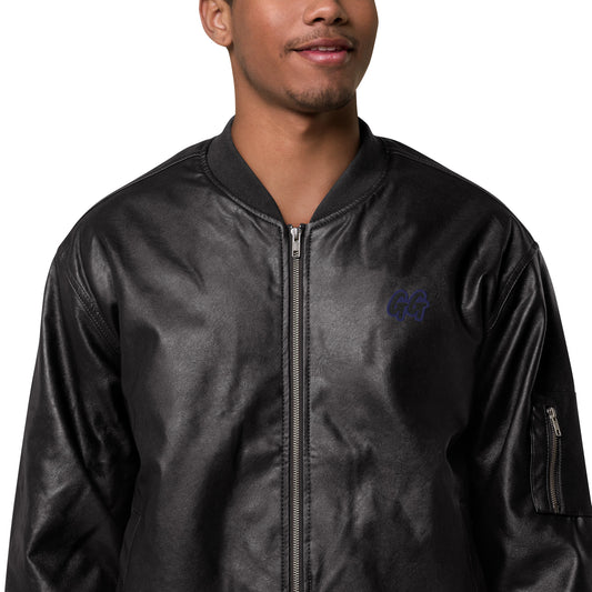 GG - Unisex Faux Leather Bomber Jacket - GG