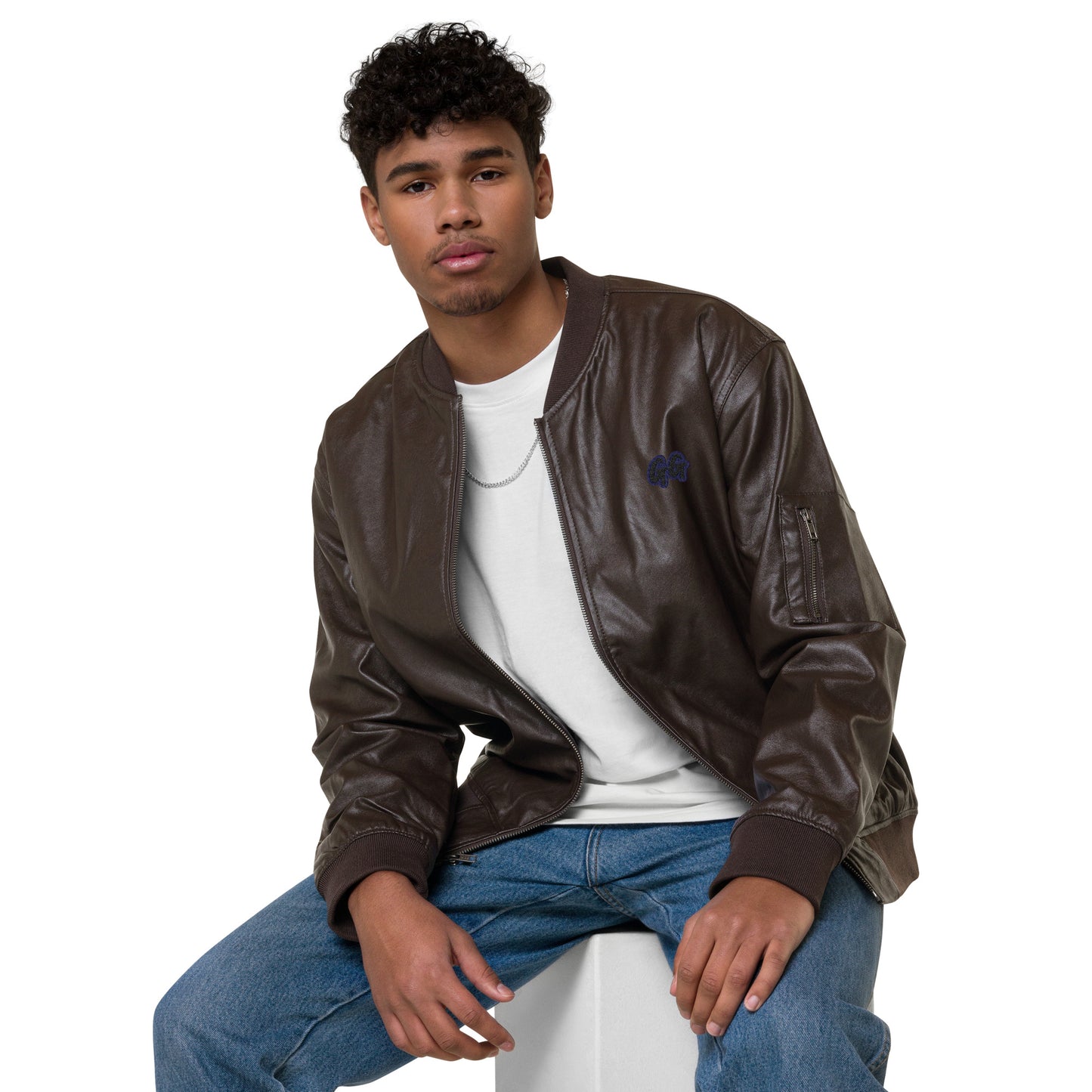 GG - Unisex Faux Leather Bomber Jacket - GG