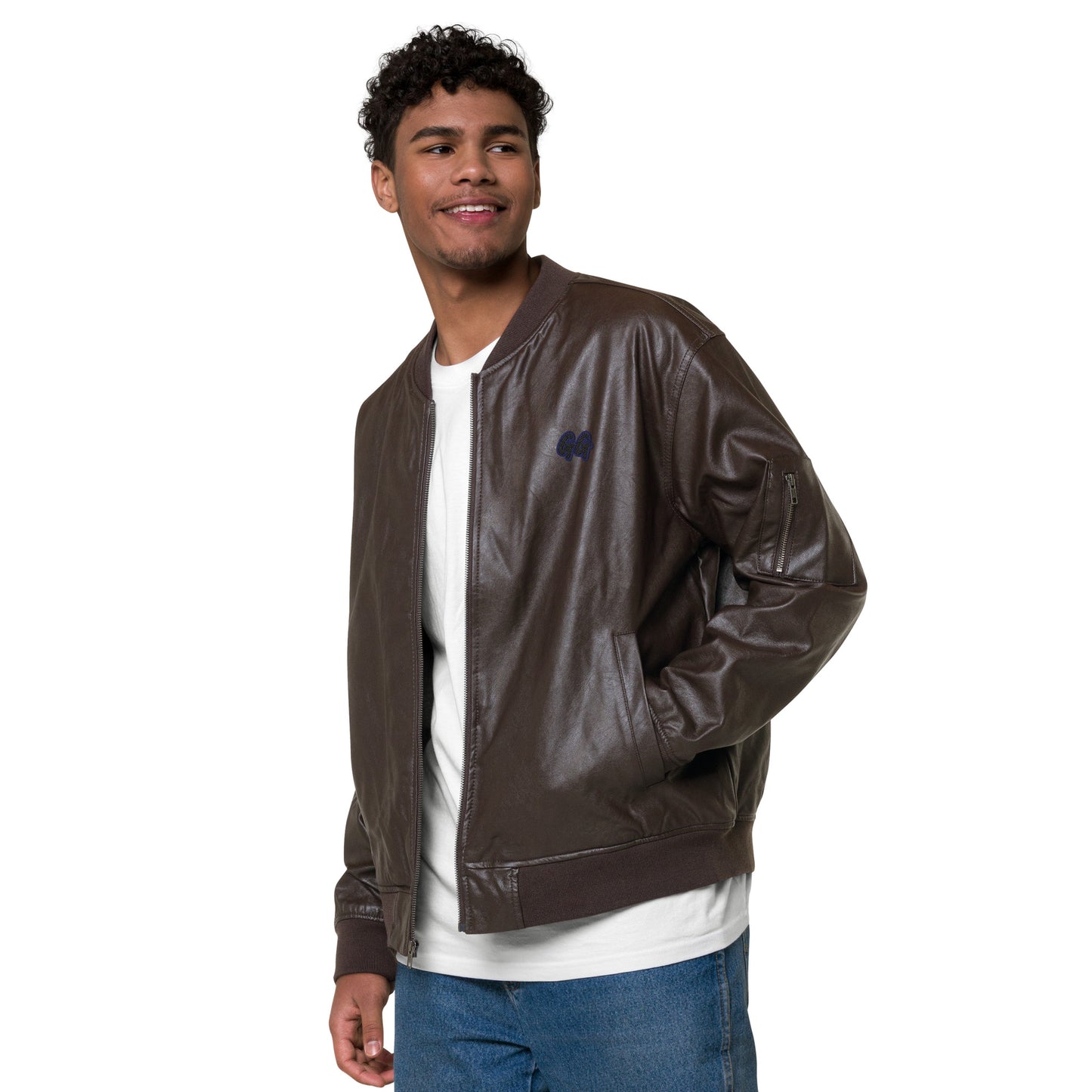 GG - Unisex Faux Leather Bomber Jacket - GG