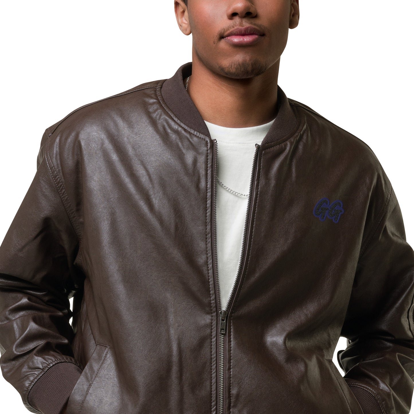 GG - Unisex Faux Leather Bomber Jacket - GG