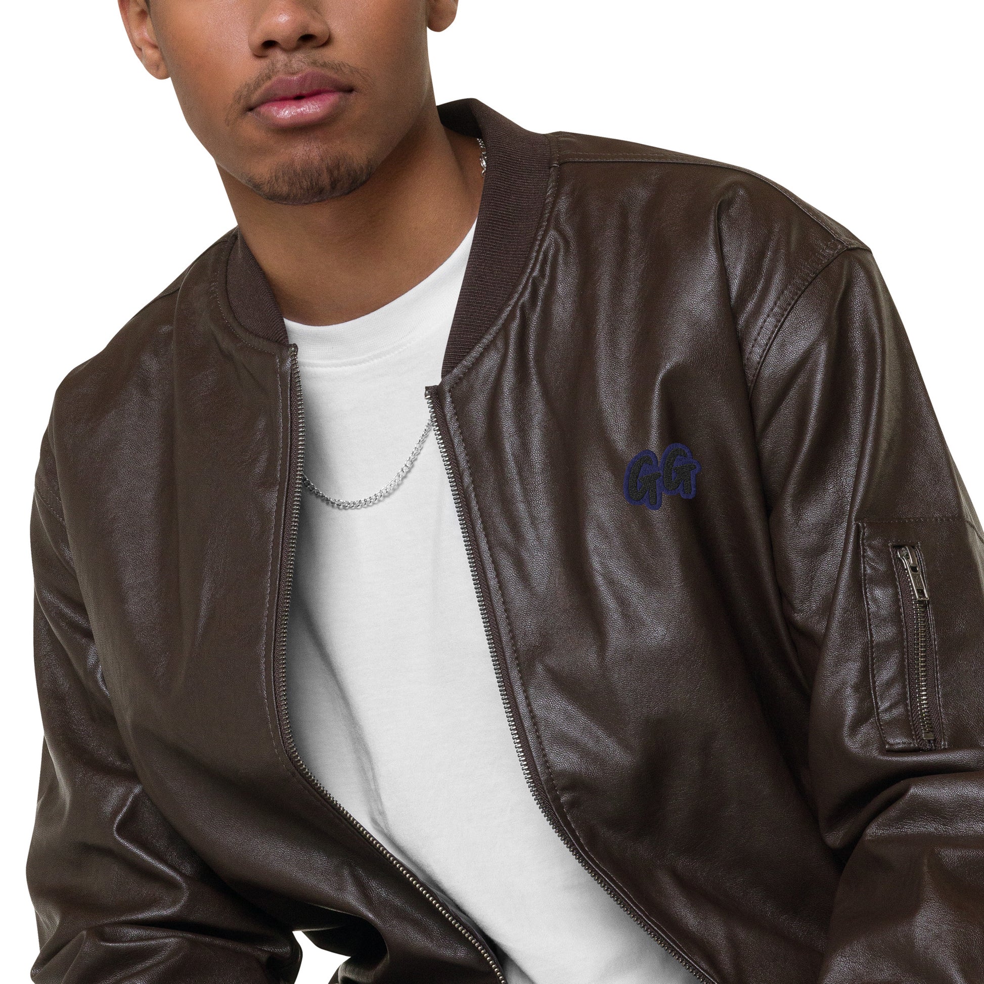 GG leather bomber jacket in brown