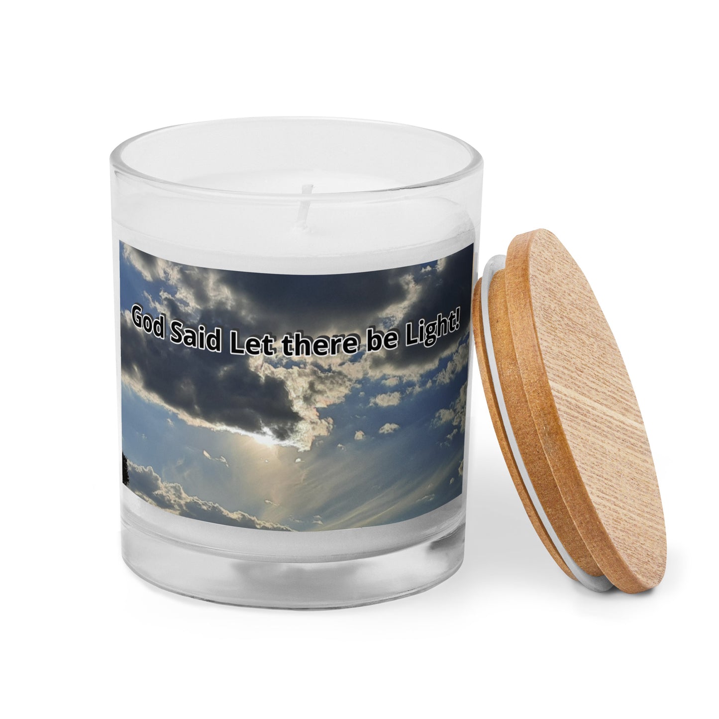 GG - Candle, Glass jar candle/Wooden Top - Clouds & Sunshine - God Said/Light