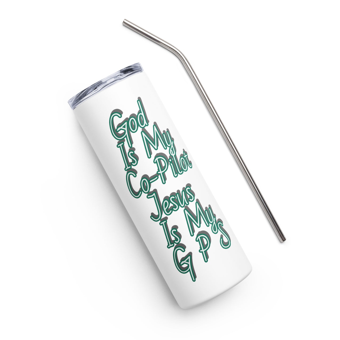 GG - Bottle, Stainless steel tumbler - Black/White - God Is My Co-Pilot/Jesus IS My G P S