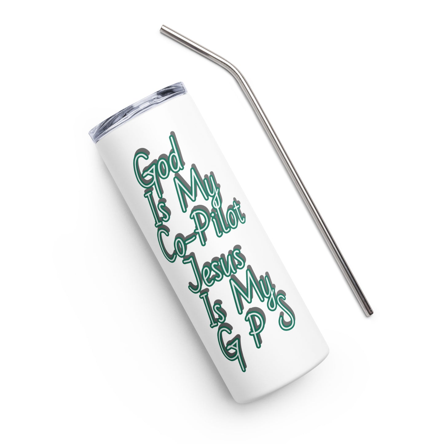 GG - Bottle, Stainless steel tumbler - Black/White - God Is My Co-Pilot/Jesus IS My G P S